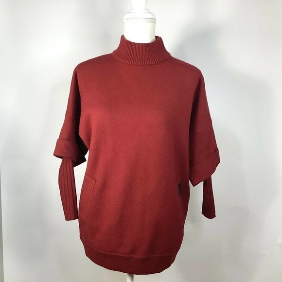 WOMENS Bocuse d'Or Sweater Tight Knit Burgundy Long Sleeve Fits M/L Pockets - Picture 2 of 10